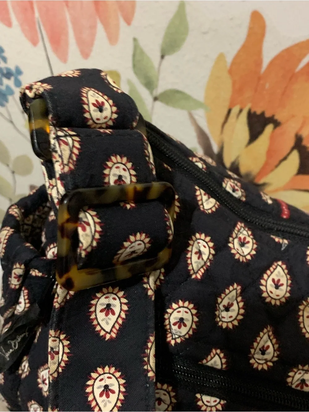 Vera Bradley Vintage Classic Black On the Go Shoulder Bag - Red & White Accents